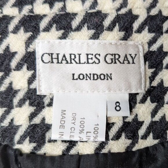 Charles Gray London Vintage Houndstooth Wool Jacket Womens Size 8 Ruffle Hem - Picture 3 of 7